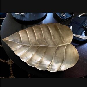 Large Nate Berkus Decorative Gold Leaf Platter Tray Centerpiece Table Fall Decor